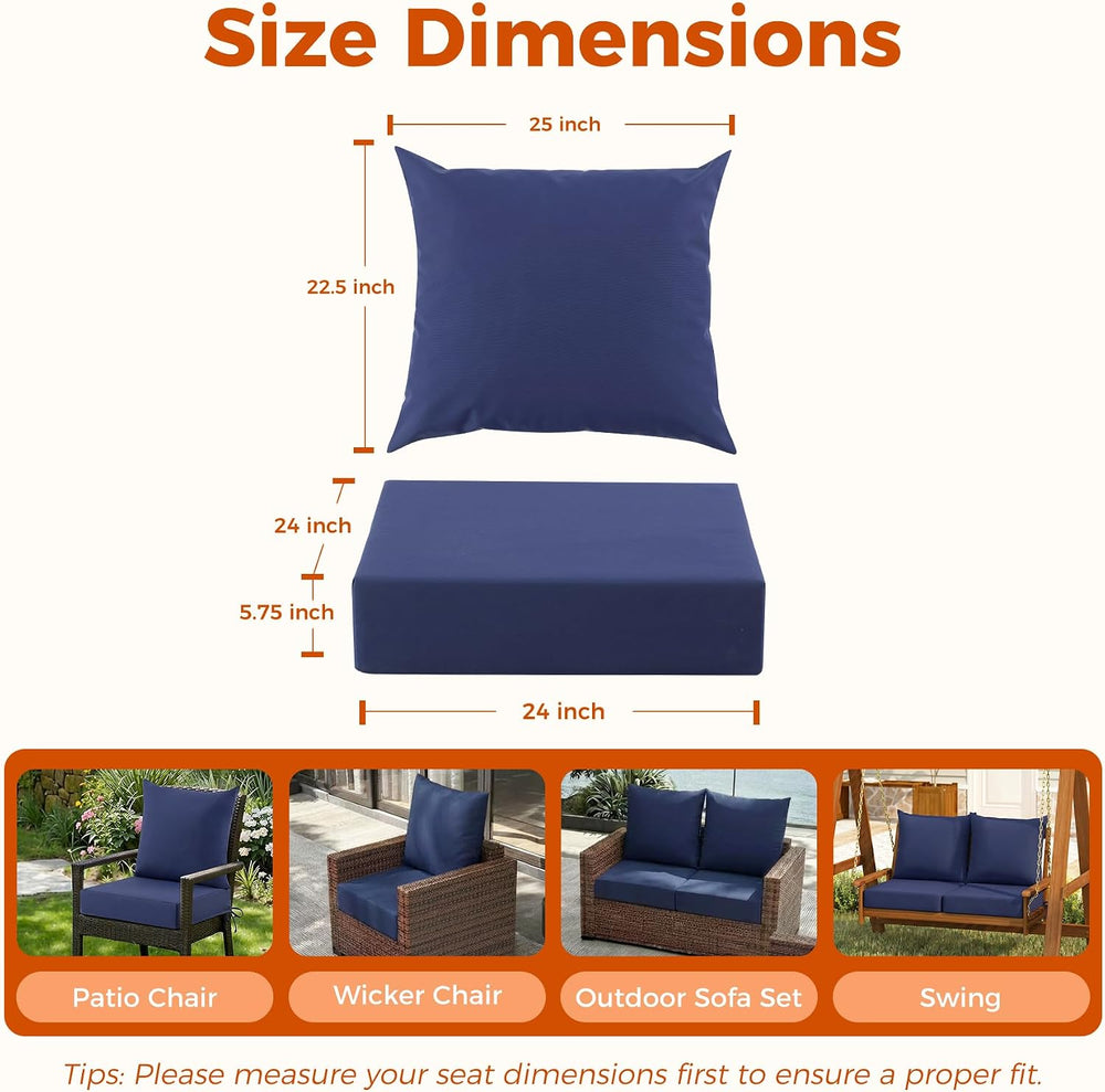 Deep Seat Patio Cushions Set of 4, 24x24x5.75 Inch, Waterproof Outdoor Chair ...
