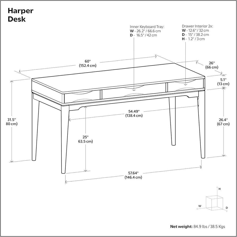 SIMPLIHOME Harper 60" Wide Solid Wood Writing Desk in Walnut Brown