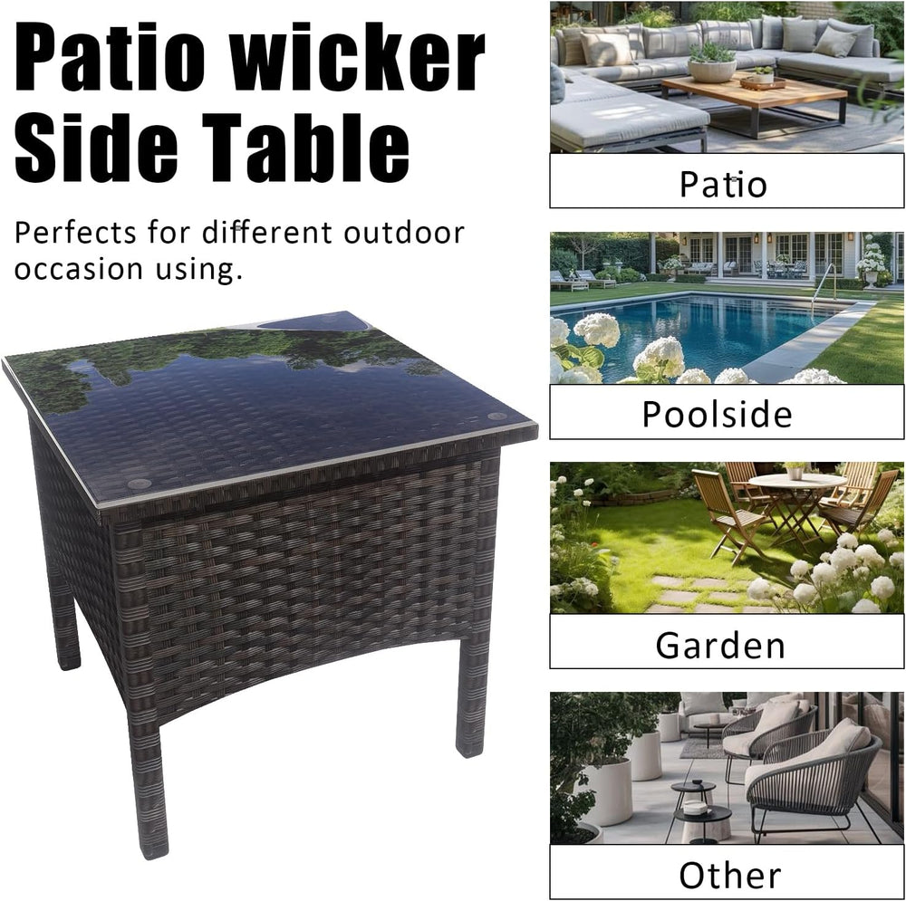 Wicker Rattan Side Table,Outdoor Patio Wicker Table,Modern Patio End Side Tab...