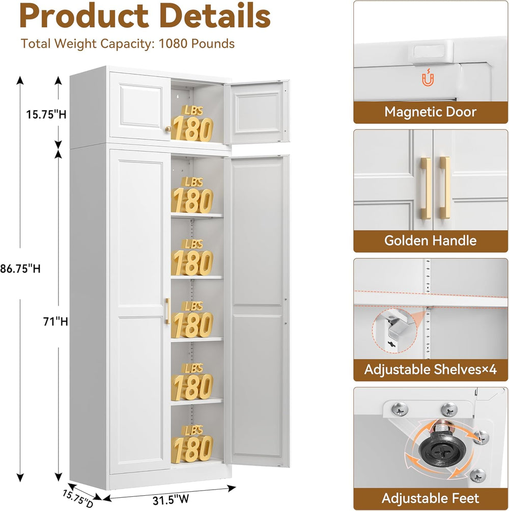 Polup 86" Tall Metal Kitchen Pantry Storage Cabinet with Doors and Shelves