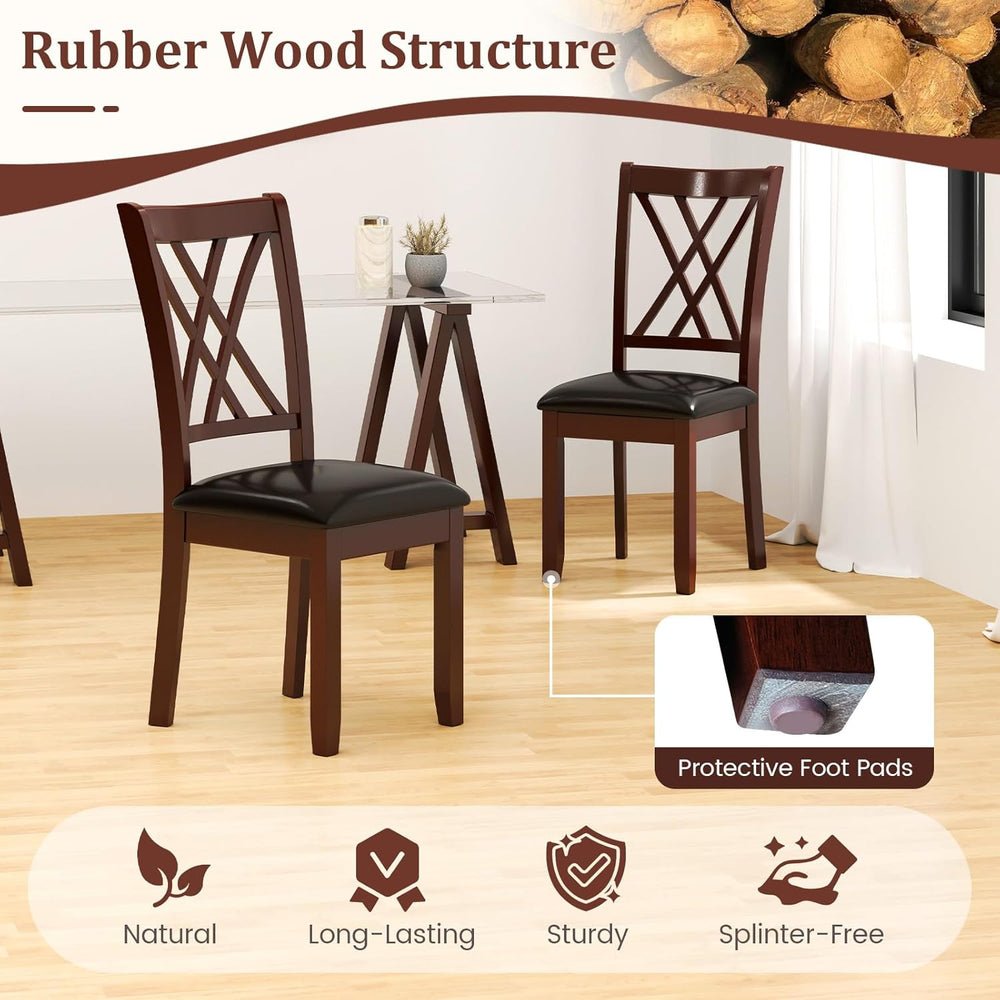 COSTWAY Set of 4 Dining Chairs, Wooden Kitchen Side Chair with PU Leather Pad...