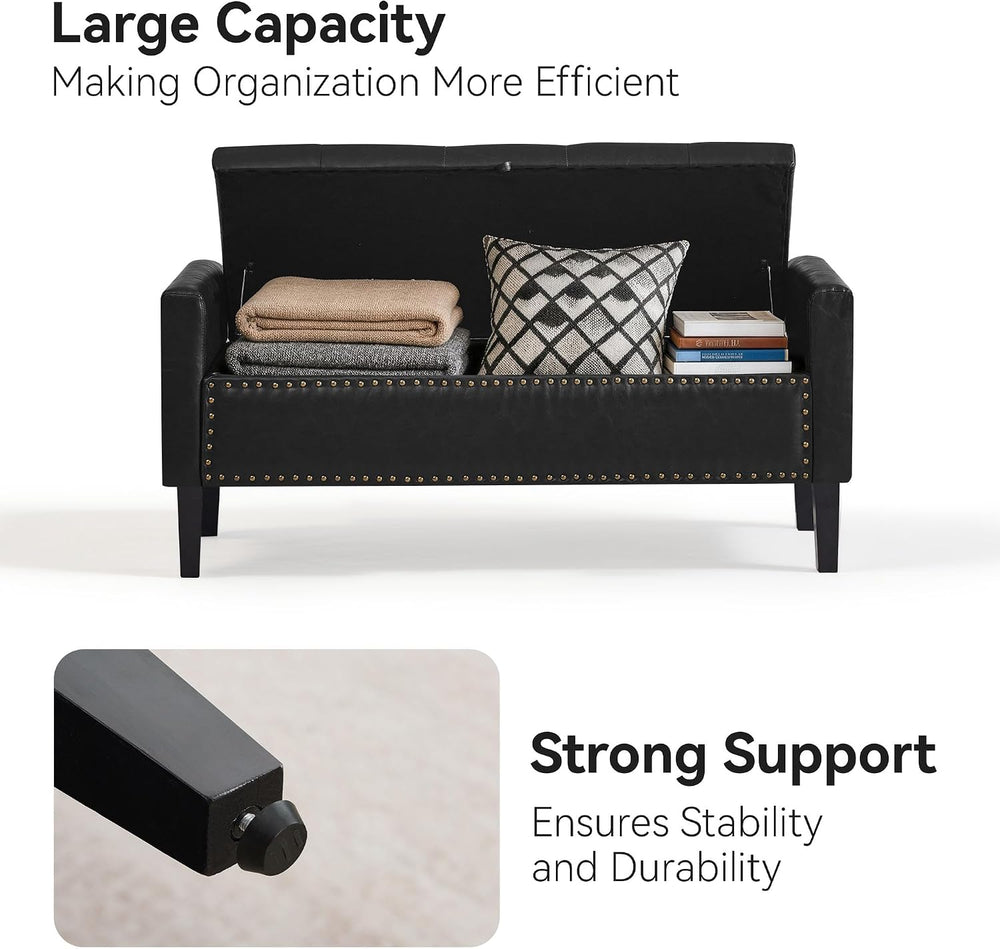 WUTUTUEE 47" Modern Water-Resistant Faux Leather Storage Ottoman Bench w...