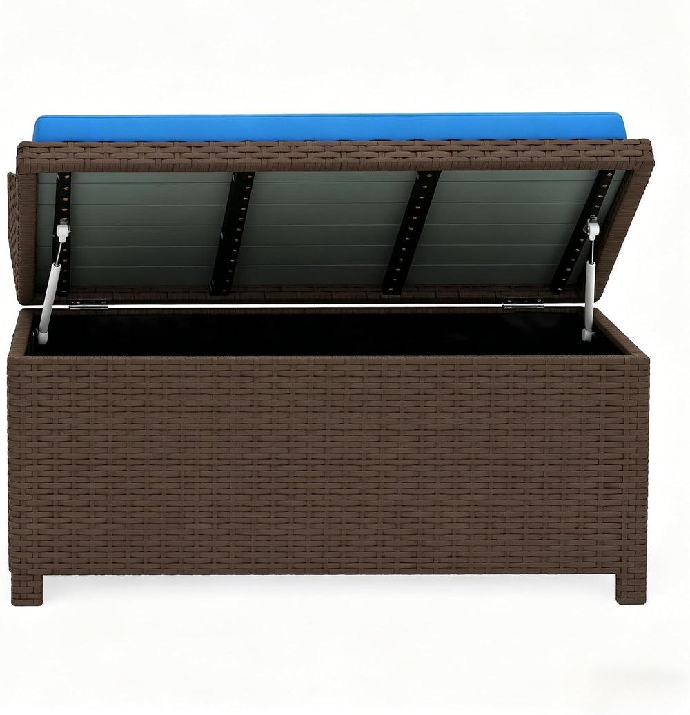 2-in-1 Outdoor Wicker Storage Bench with Cushion - 34 Gallon Patio Deck Box w...