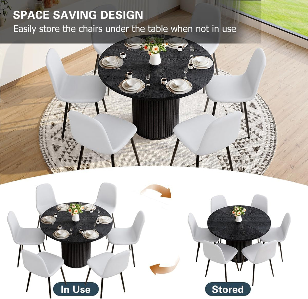 Round Dining Table Set for 6, Black Kitchen Table Set for 6 with 42''...