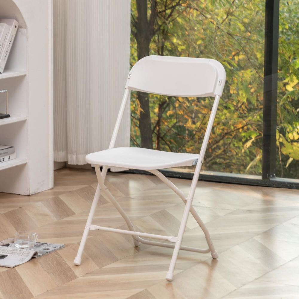 BTEXPERT Set of 5 Pack, White Plastic Folding Chair Steel Frame Commercial Hi...