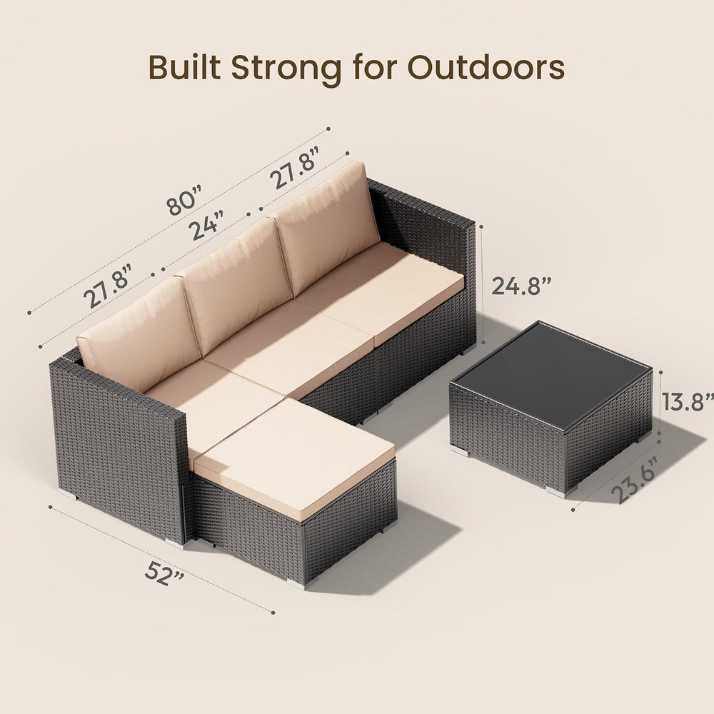 Patio Furniture Set - All-Weather -5 Piece Outdoor Patio Conversation Couch S...