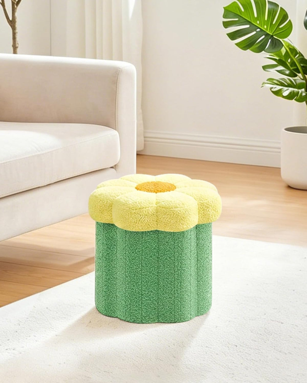 B FSOBEIIALEO Storage Ottoman Foldable, Sunflower Shaped Small Footrest Colla...