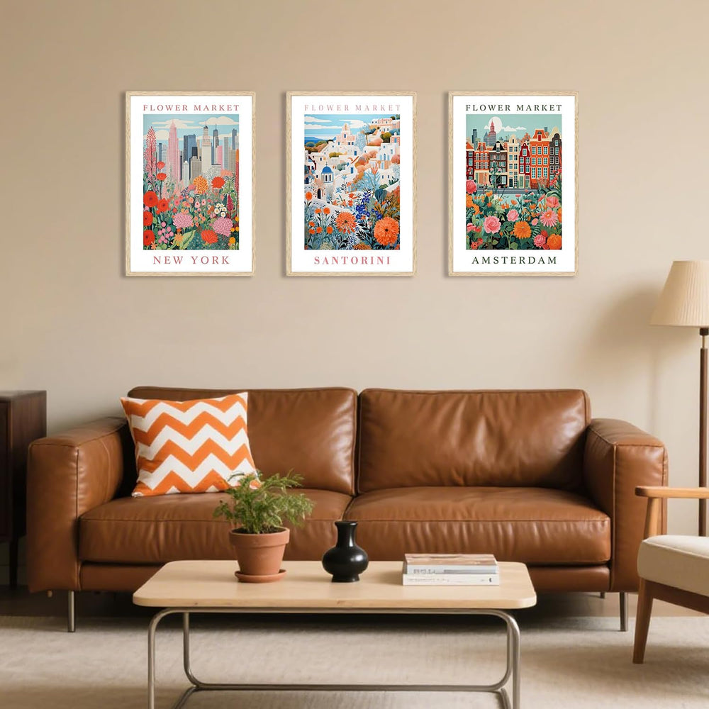 YUFEIART 3 Piece Colorful Flower Market Framed Wall Art Set of 3 12x16