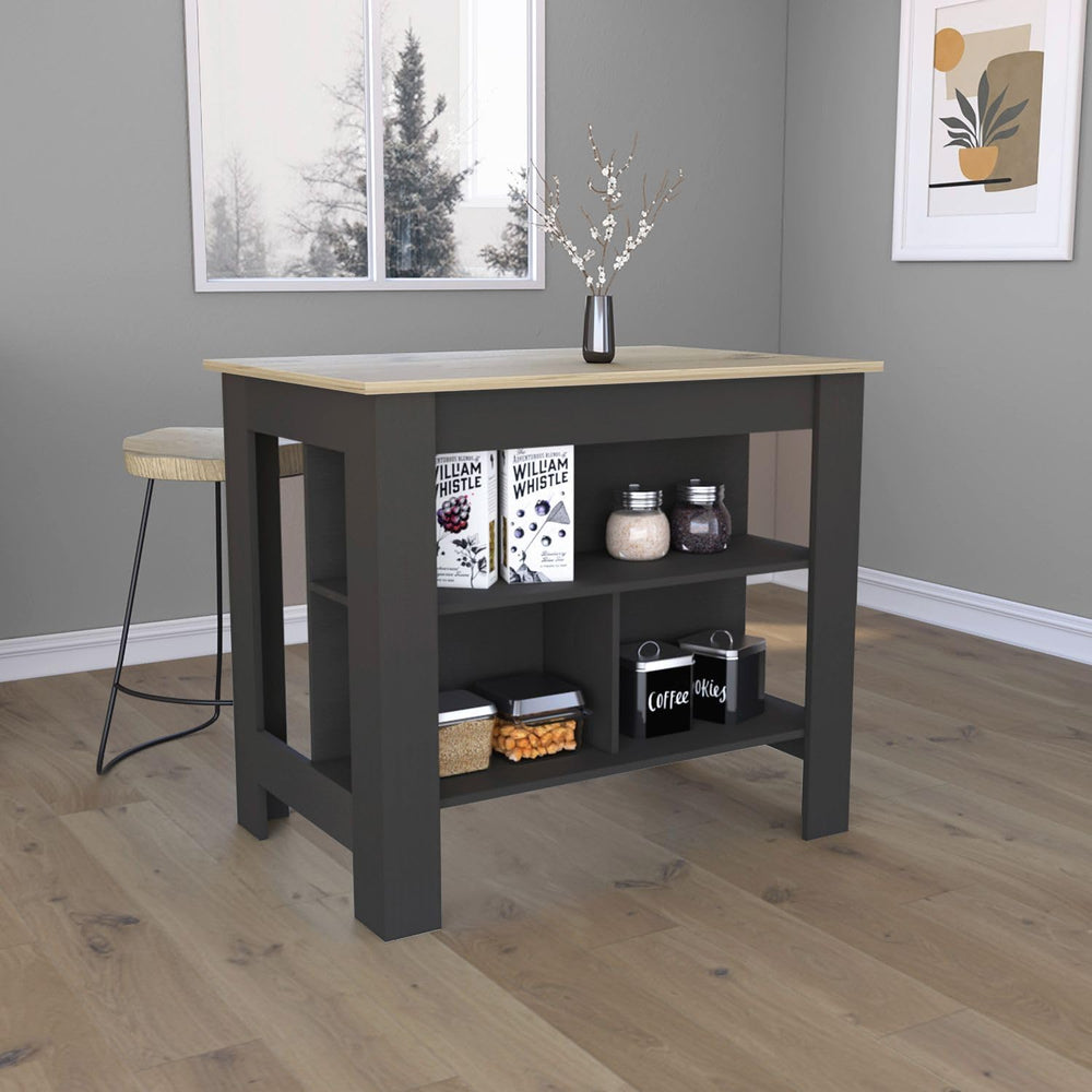 Kitchen Island with 3 Storage Shelves and 4 Legs, Multicolor | Spacious kitch...