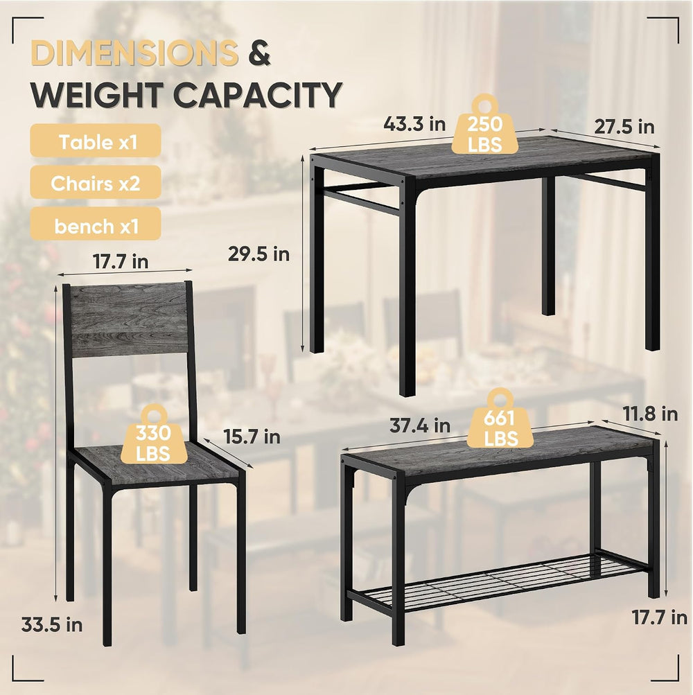 Shahoo Kitchen Table and 2 Chairs for 4 with Bench | 4 Piece Dining Sets for ...