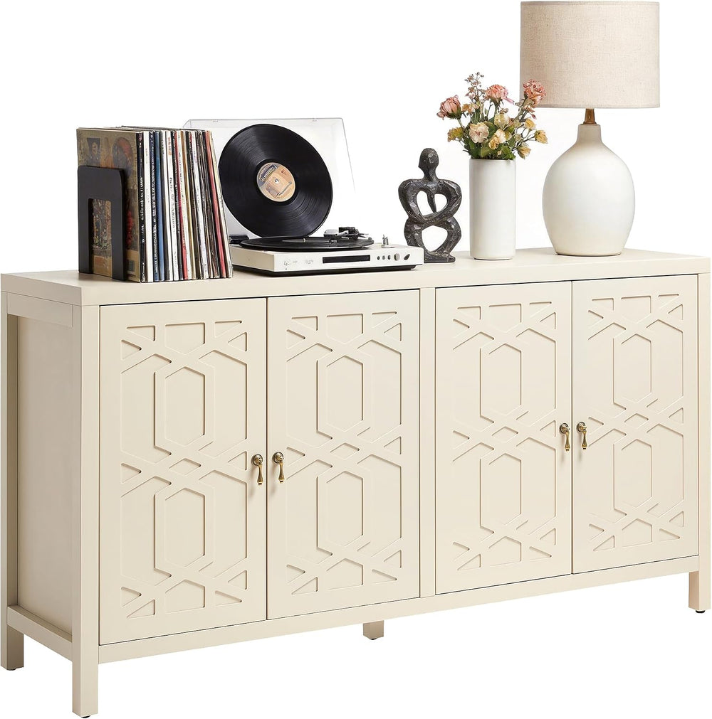 RoyalCraft Buffet Cabinet with Storage, 60" Modern Storage Cabinet, Beige