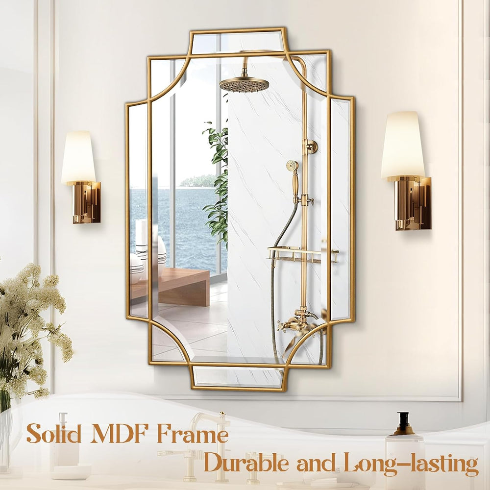 Gold Bathroom Mirror for Wall, 24"x36" Rectangle Vanity Mirror, Pol...