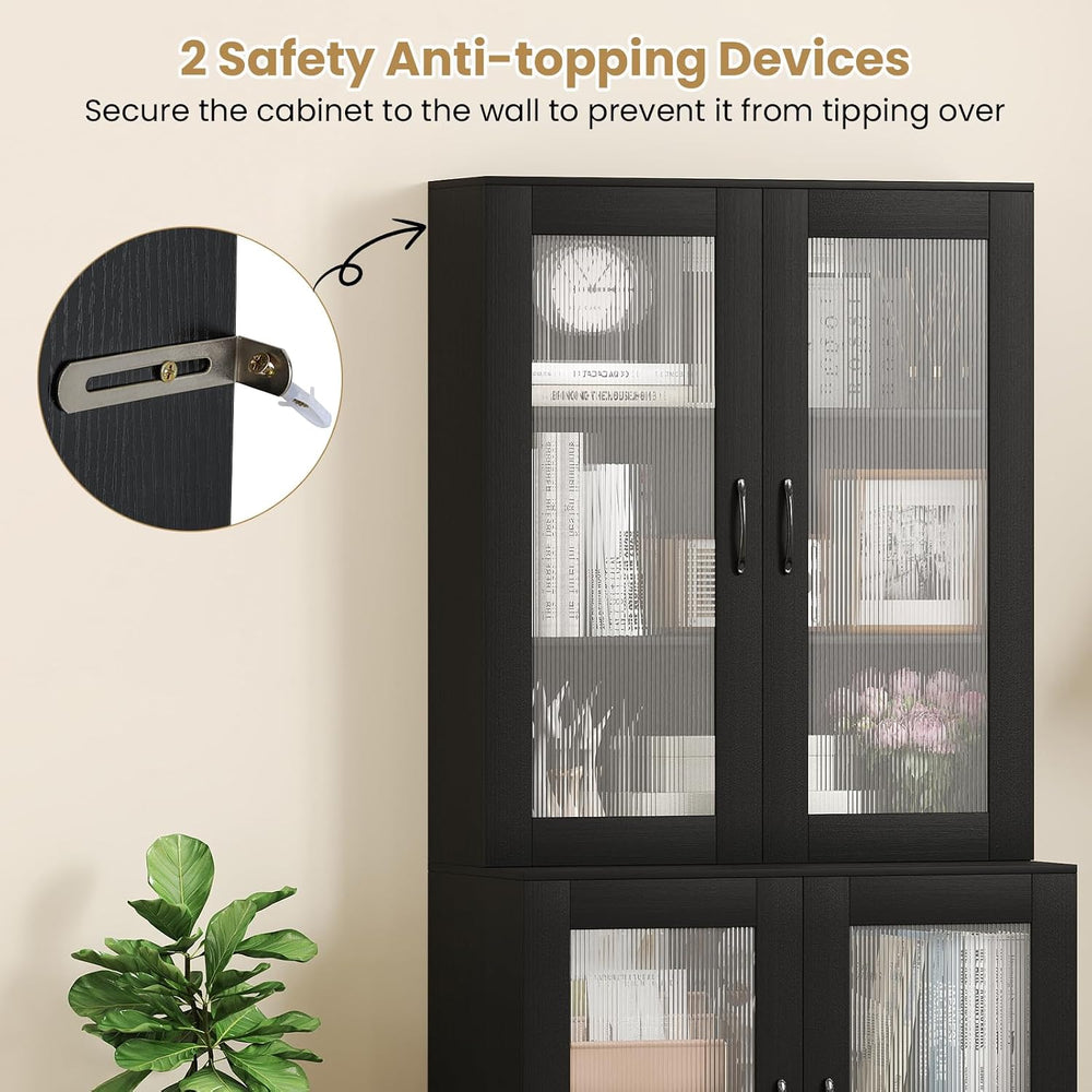 LOKO Kitchen Pantry Cabinet, Freestanding Storage Cupboard with Translucent F...
