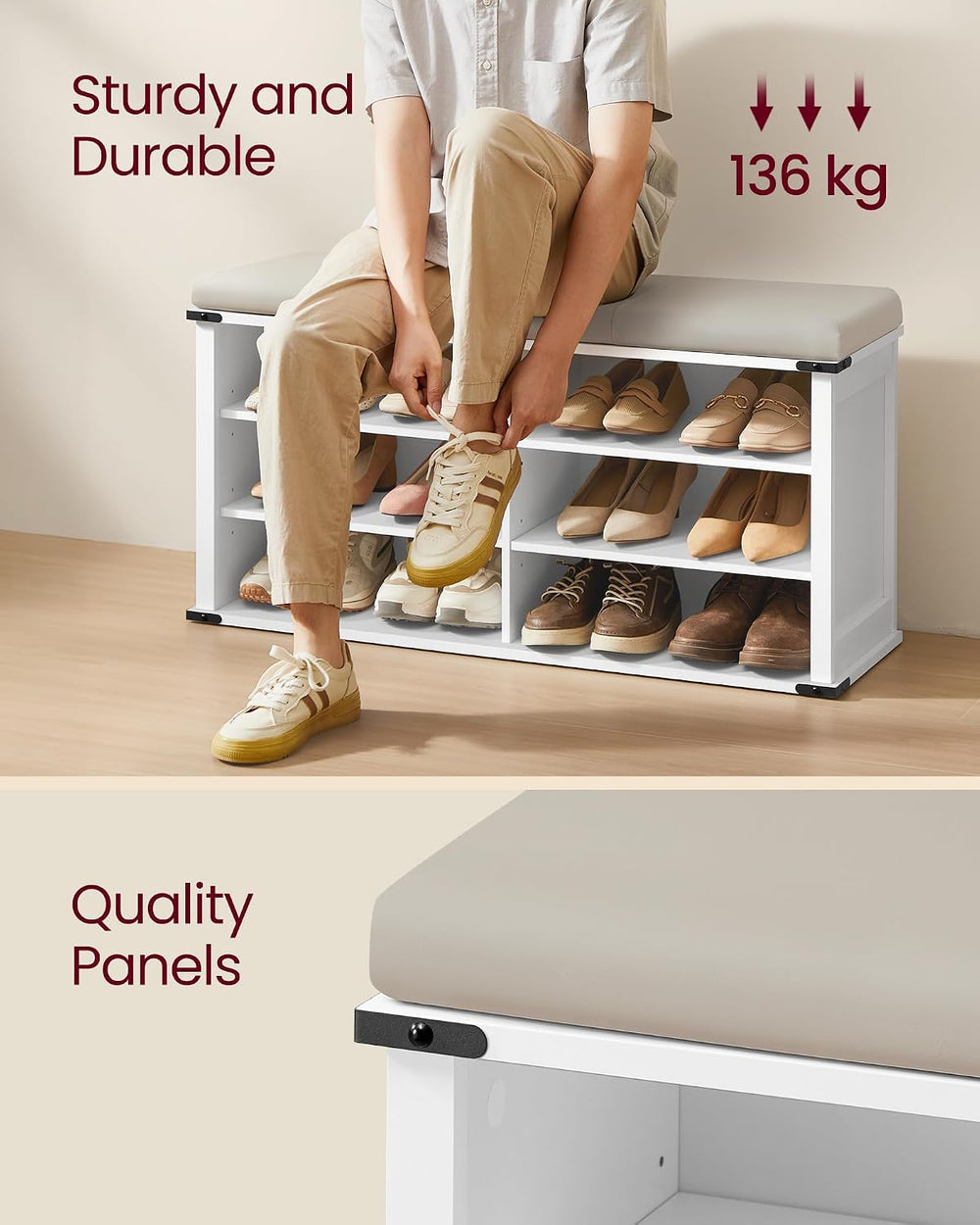 VASAGLE Shoe Storage Bench with Removable Cushion, Adjustable Shelves | Shoe ...