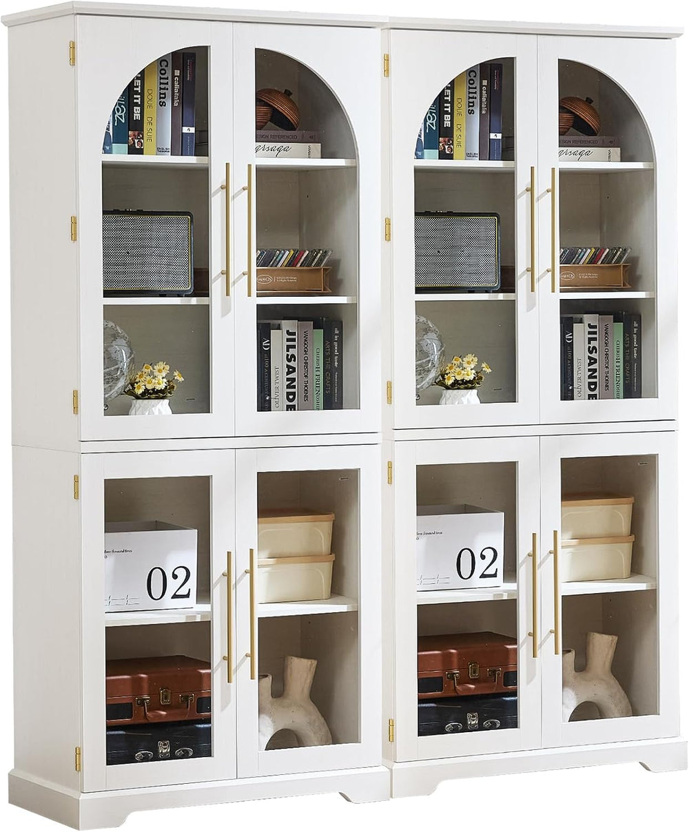 Joaxswe 68" Tall Bookcase with 4 Glass Doors, Farmhouse Bookshelf Set of 2