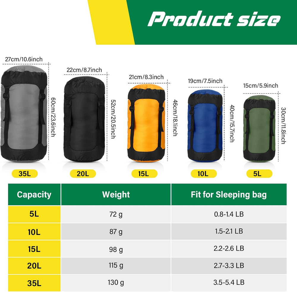 5 Pcs Compression Stuff Sacks for Backpacking