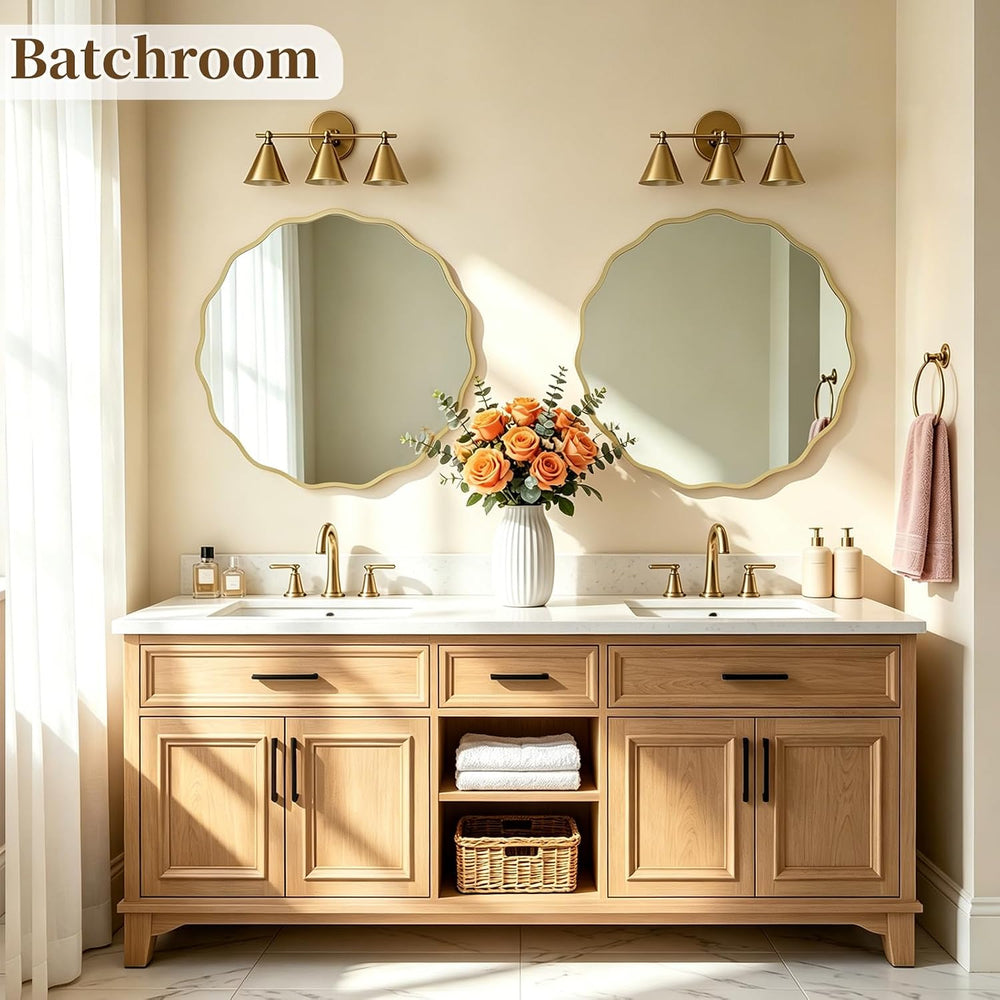HOMECOOKIN 28" Wavy Round Wall Mirror, Gold Scalloped Circle Mirror Edge...