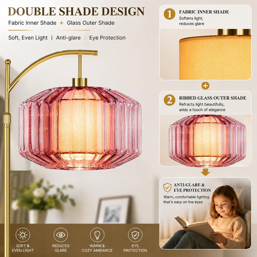 AHDWDW Gold Glass Floor Lamp for Living Room Bedroom,Arc Dimmable Floor Lamps...