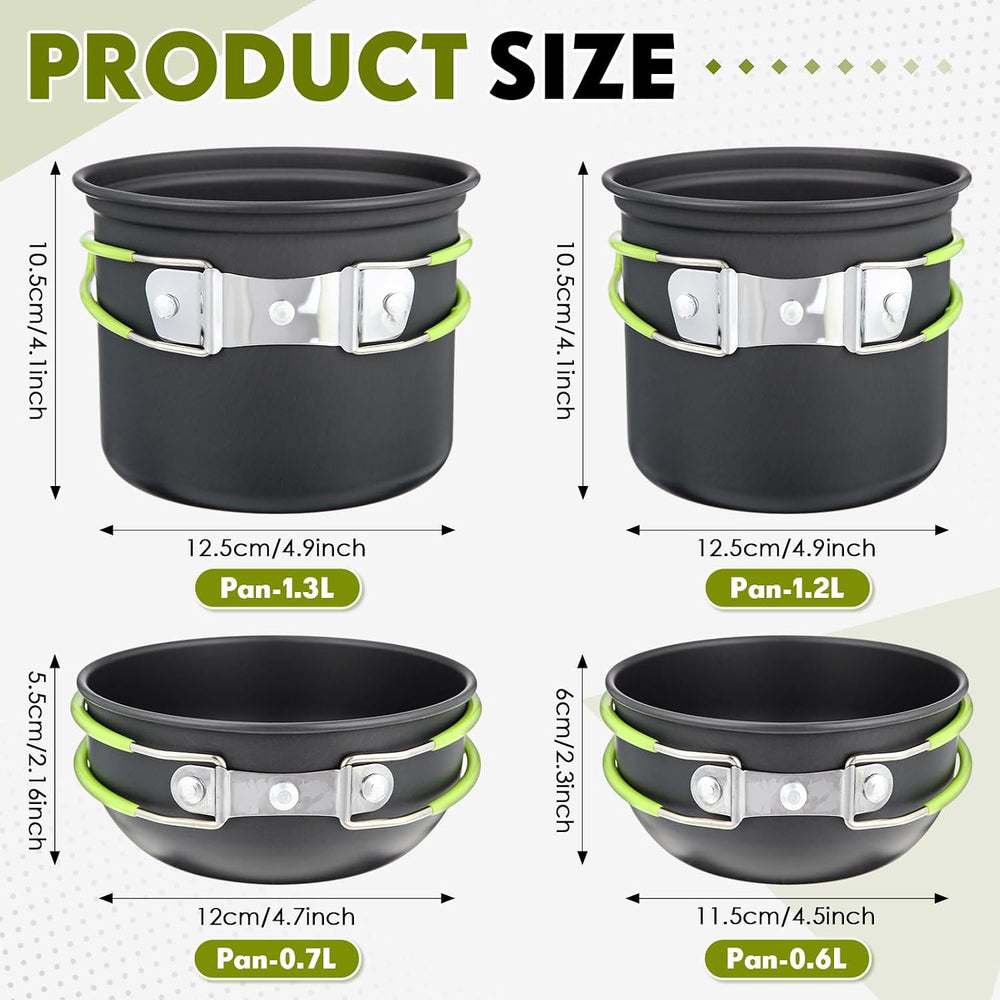 18-Pcs Camping Cookware Mess Kit for 2, Non-Stick Lightweight Pot Pan Set wit...