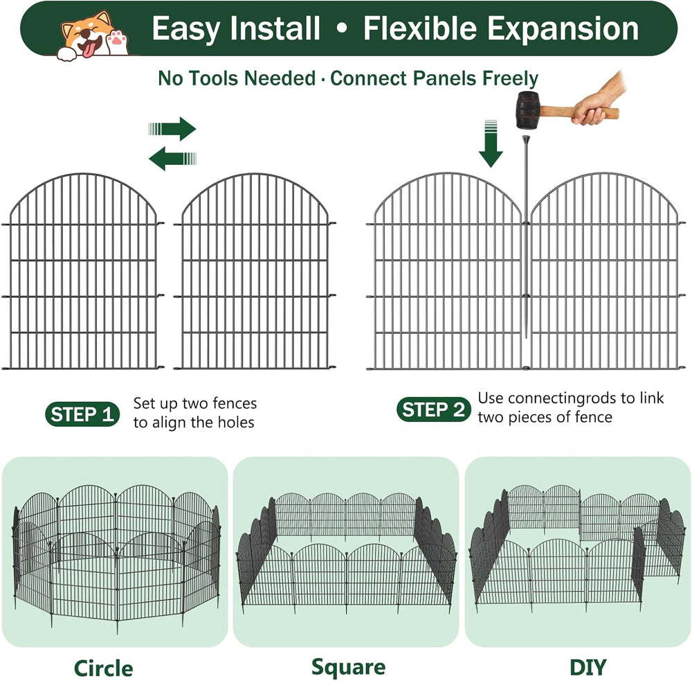 No Dig Garden Fence Panels, Dog Fence Outdoor for Yard, 12 Pack