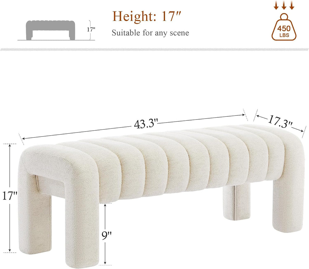 43’’ Bedroom Bench, Upholstered End of Bed Bench with Solid Wood Legs, Modern...