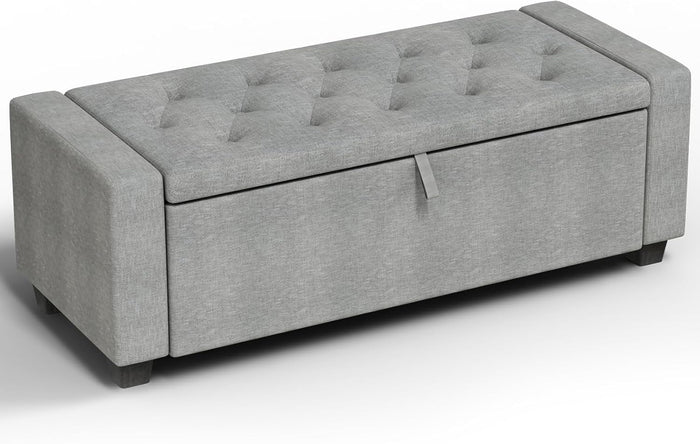 48" Ottoman with Storage,Gray Storage Ottoman Bench,Bench for Bedroom