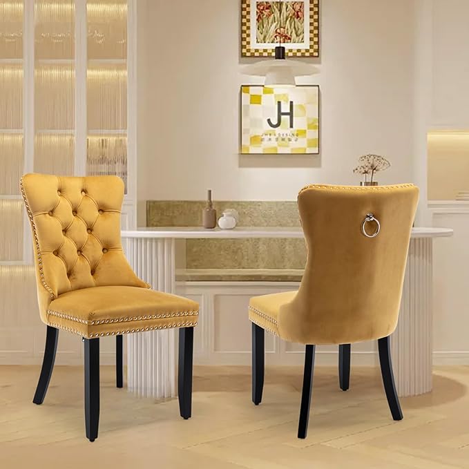 Velvet Upholstered Dining Chairs Set of 6, Modern Style Kitchen Side Chairs w...