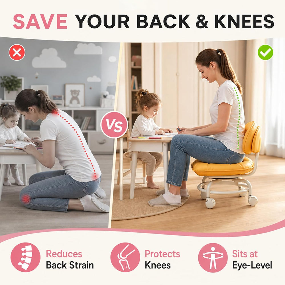 Rolling Low Stool with Backrest, Cloud Comfort Swivel Stool,Gray | Rolling Ba...