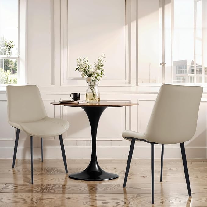 Dining Chairs, Modern PU Leather Dining Room Chair with Sturdy Metal Legs, Up...