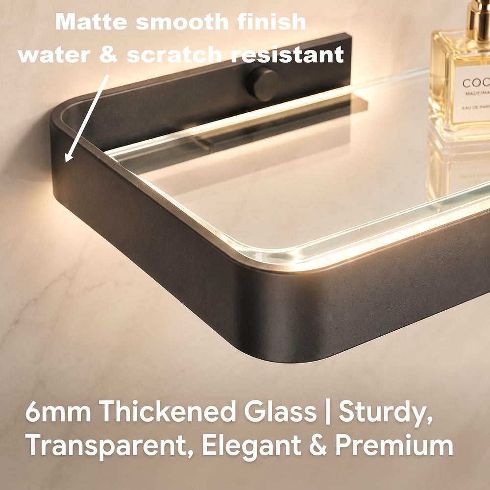 VOLPONE Bathroom Wall Shelf Black Glass Shelves 15.7in Bathroom Shelves with ...