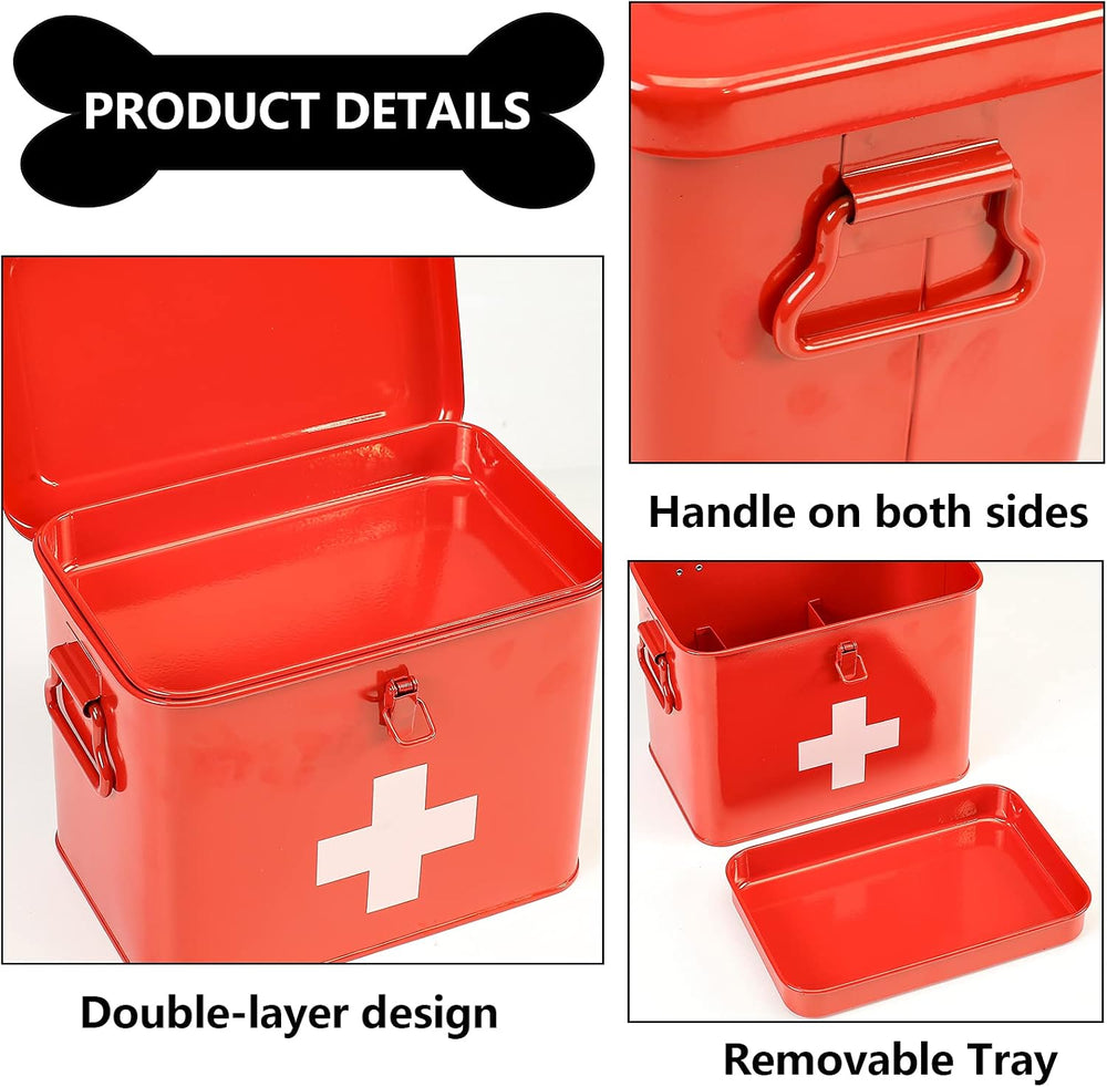 First Aid Kit, First Aid Medicine Supplies Bin - 2-Tier Metal Medicine Storag...
