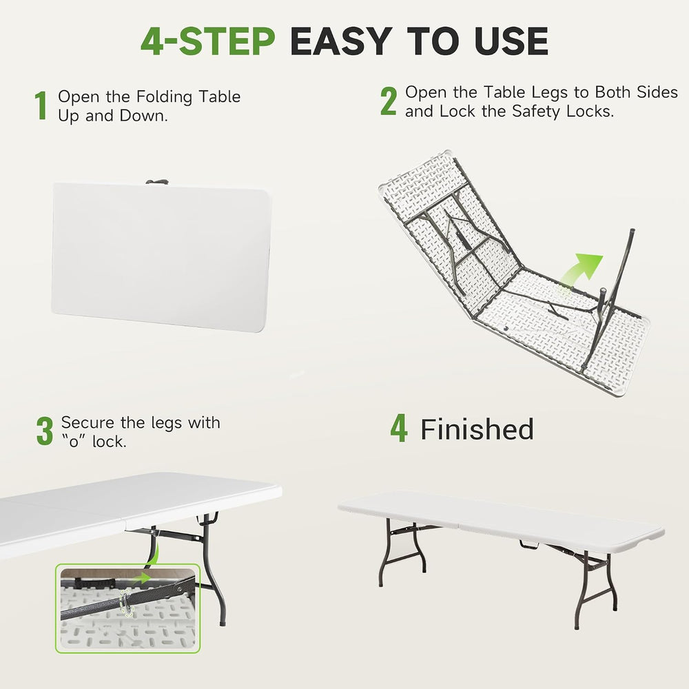 Folding Table 8 Foot - Heavy Duty 660LBS Capacity, Sturdy & Foldable Desi...