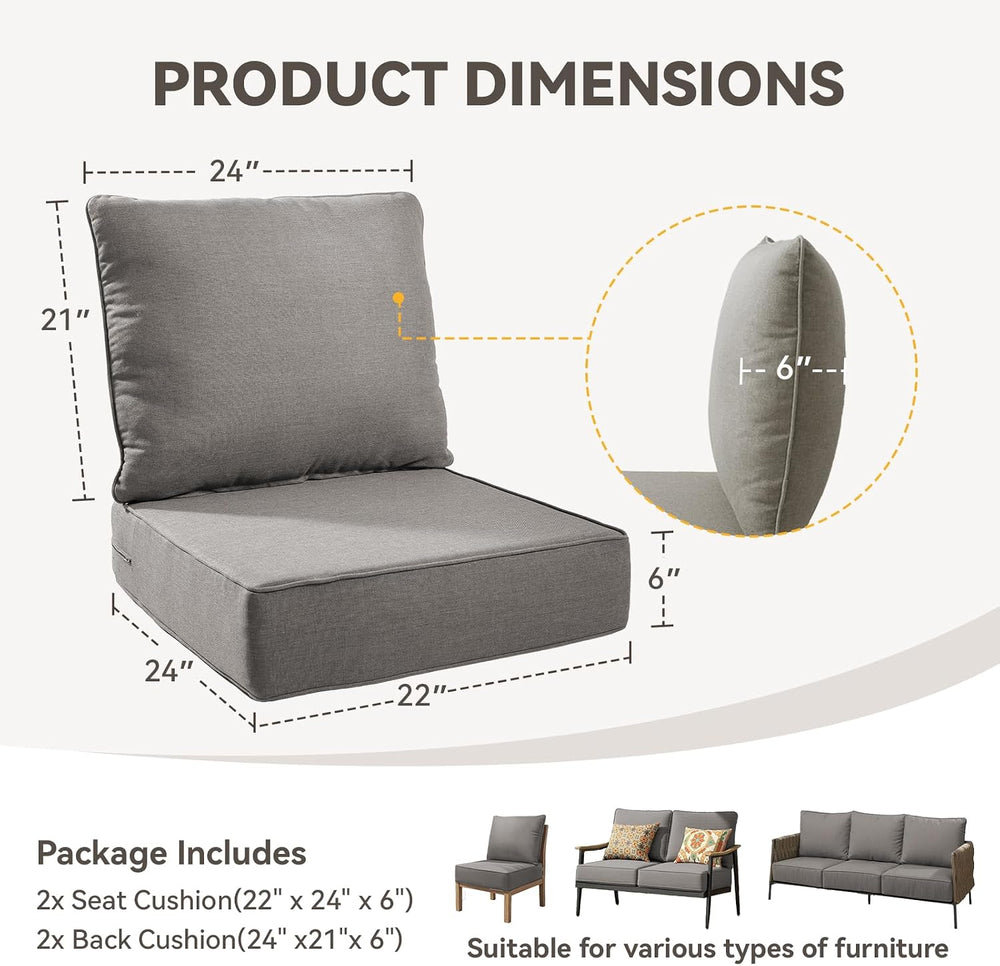 Outdoor Cushion for Patio Furniture - 6" Thick Outdoor Chair Cushions wi...