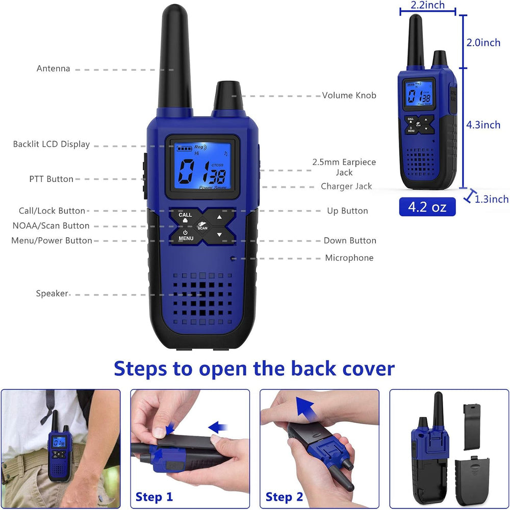 Topsung Walkie Talkies Long Range FRS IVOX NOAA 1800mAh LiPo HD Loud Sound