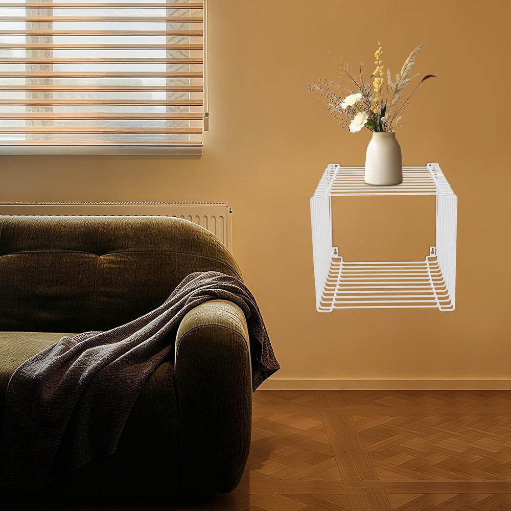 Square Geometry Retro Side Table, 11.8in Iron Multi-Purpose Side Table Square...