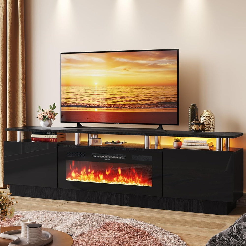 80" Fireplace TV Stand, 2-Tier LED Entertainment Center with 36" Fi...