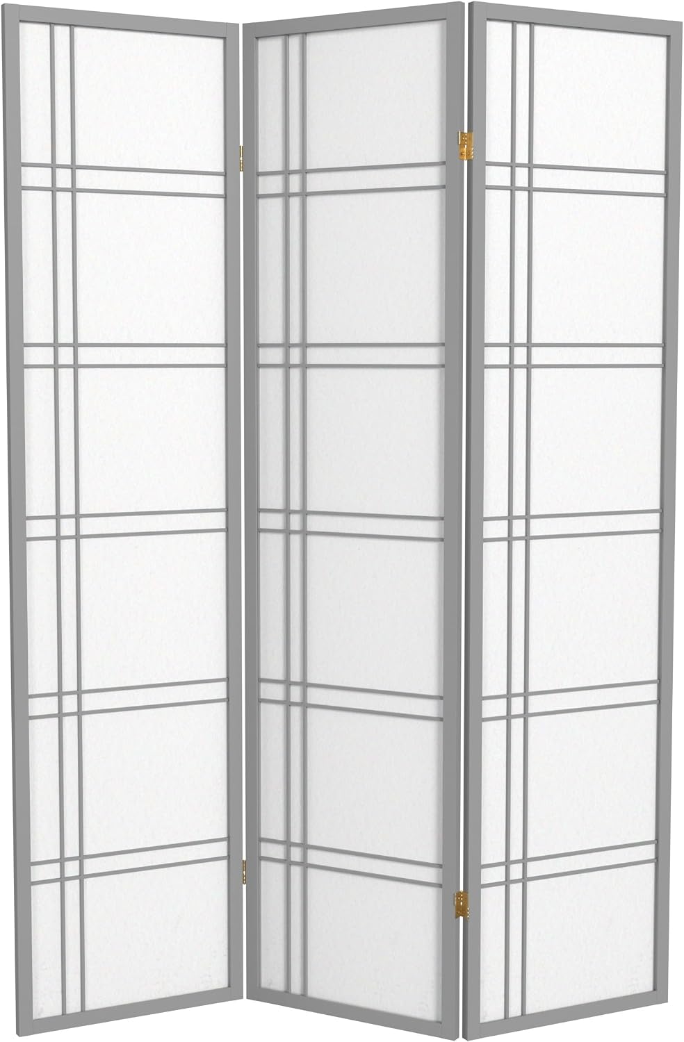 Red Lantern 6 ft. Tall Double Cross Shoji Screen - Grey - 3 Panels