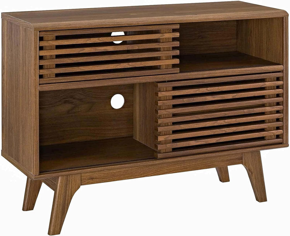 Modway Render Mid-Century Modern Two-Tier Display Stand in Walnut