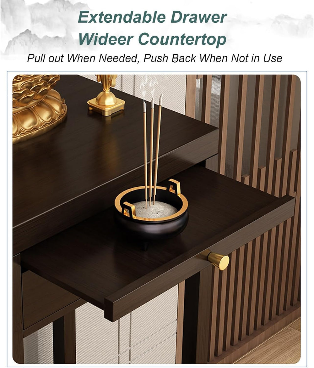 Meditation Buddhist Altar Table, Entry Console Table with Storage, Bamboo Poo...