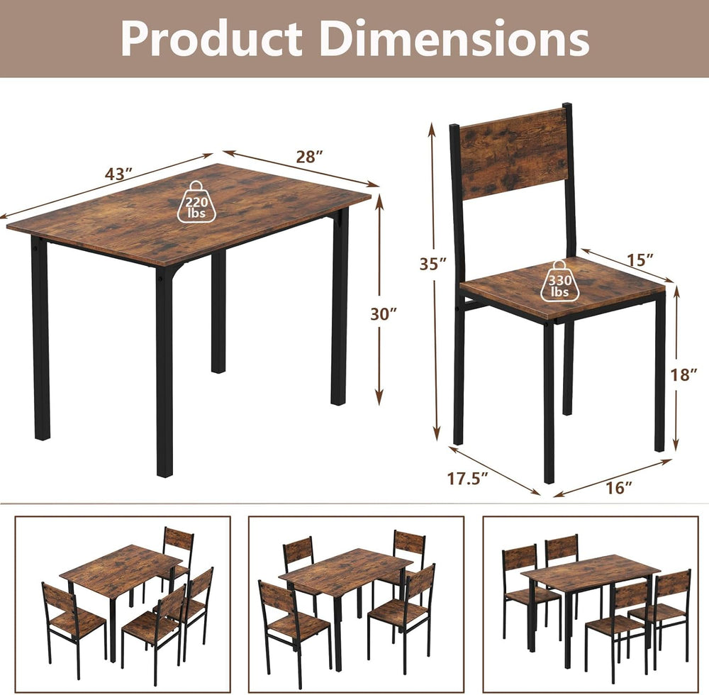 GOFLAME 5-Piece Dining Table Set, Industrial Kitchen Table and Chairs for 4 w...