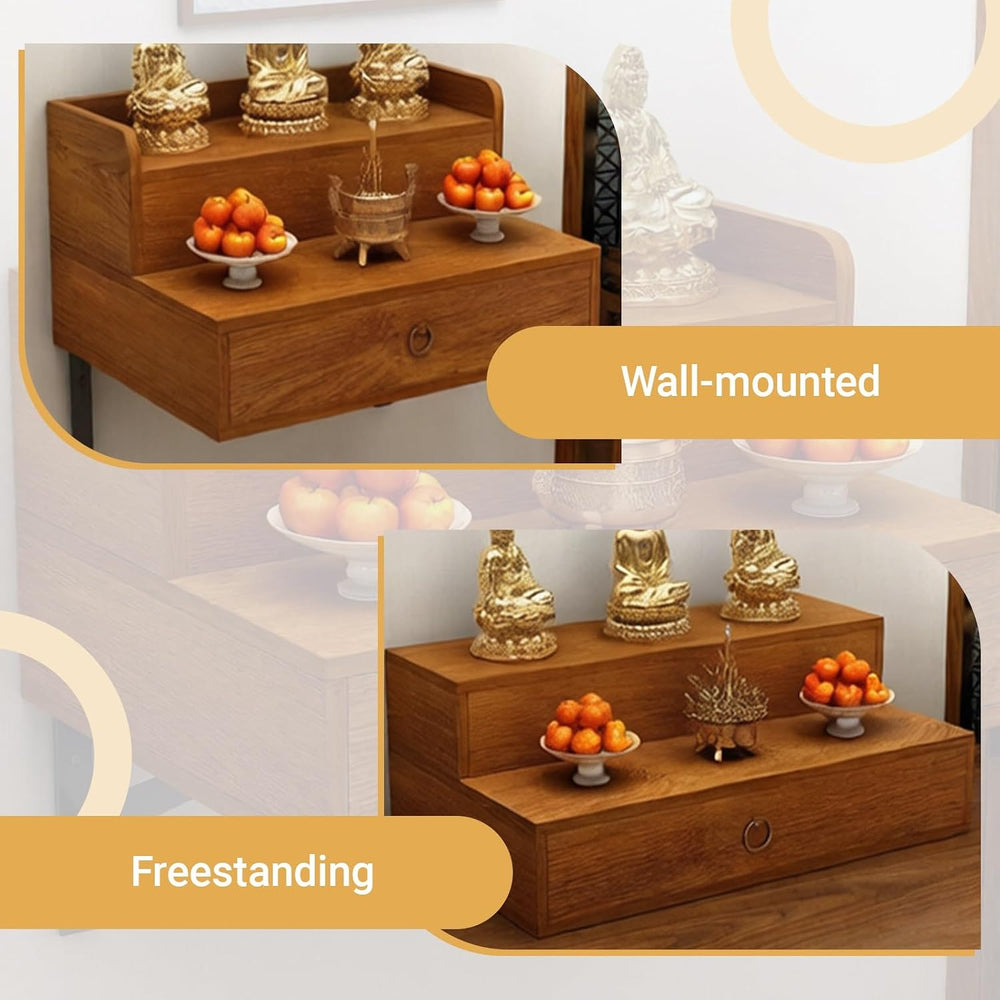 Solid Wood Wall Mounted Altar Table with Pull-Out Drawer for Incense & Me...