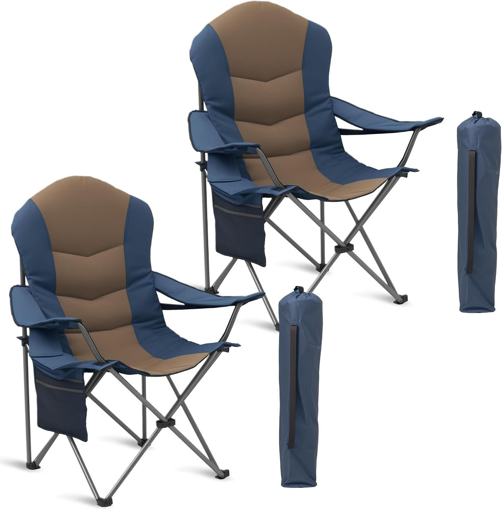 2 Pack Folding Camping Chairs for Adults - High Back Padded Outdoor Lawn Chai...