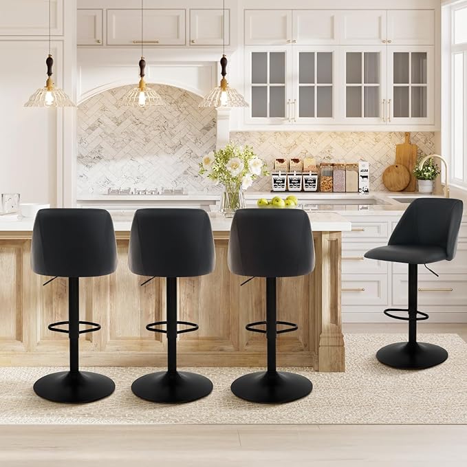 COLAMY Bar Stools Set of 2, Modern Swivel Bar Chairs, Adjustable PU Leather U...
