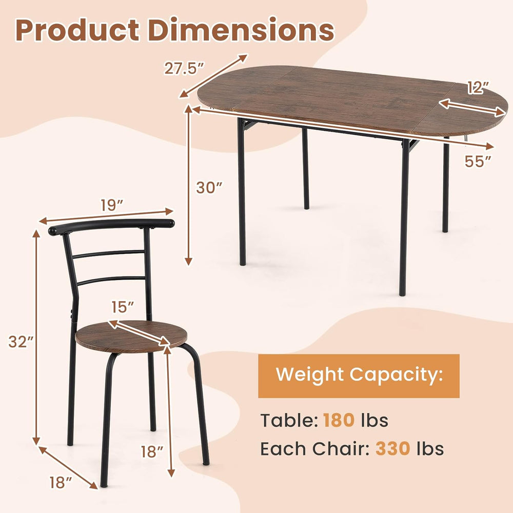 Giantex 3-Piece Dining Table Set for 2, 55-inches Drop Leaf Kitchen Table wit...