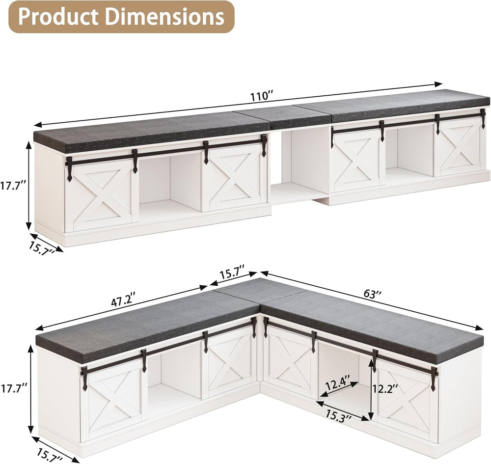 L Shaped Corner Bench with Storage, Farmhouse Breakfast Nook with Cushion &am...