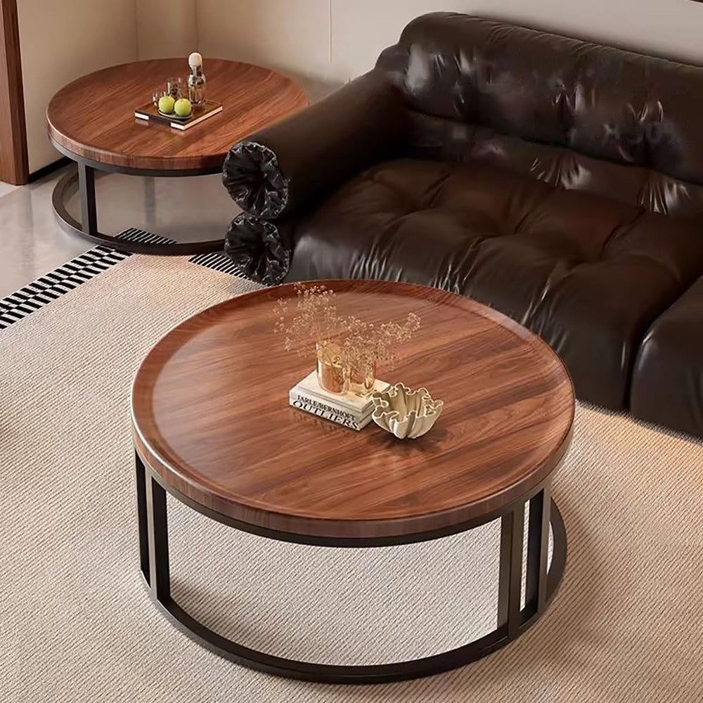 Modern Round Nesting Coffee Tables for Living Room, 2-Piece Set with Wood Top...