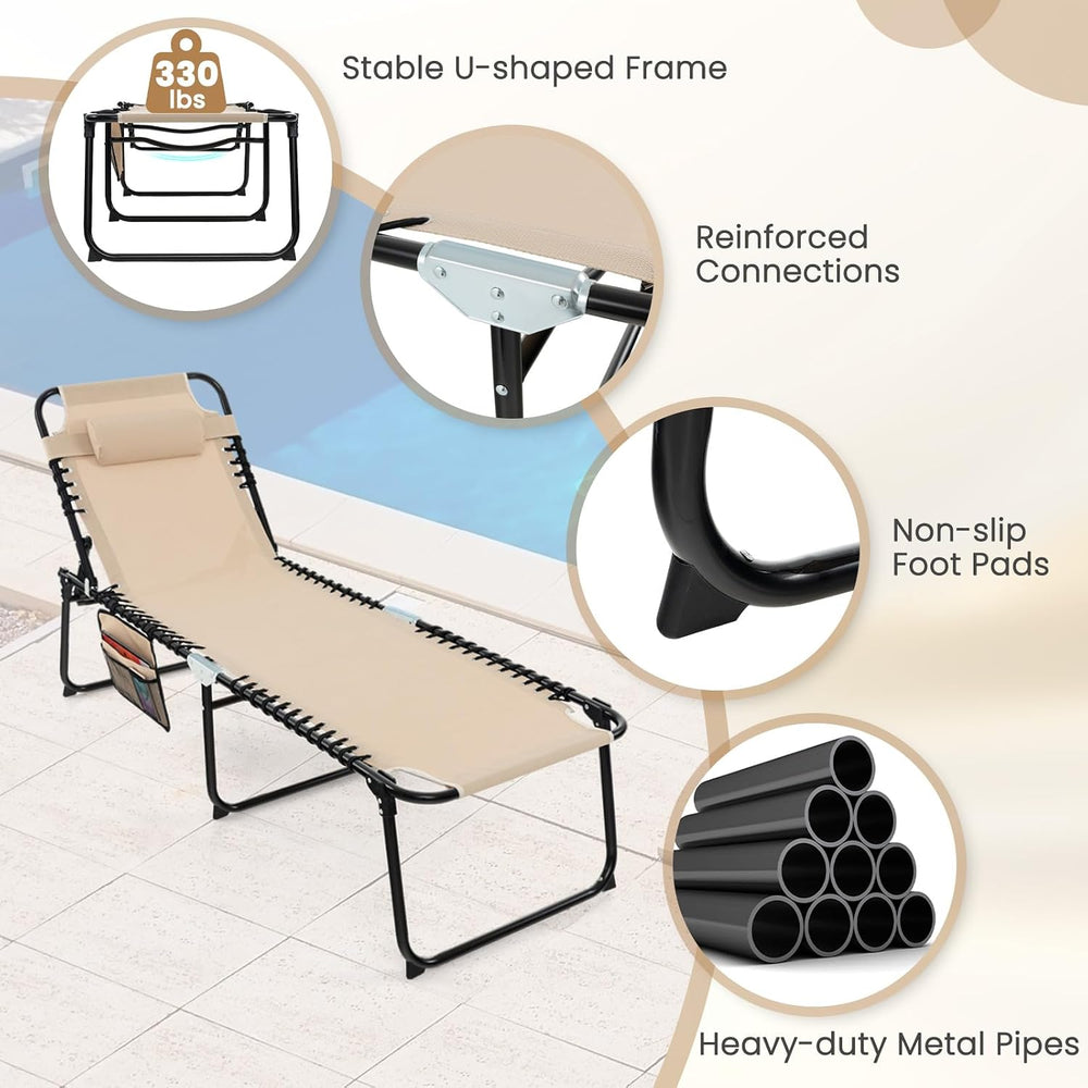 GYMAX Lounge Chairs for Outside, Extra High Folding Beach Tanning Lounger wit...