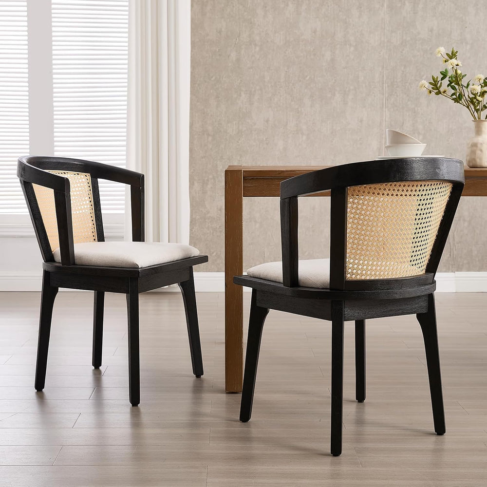 Kmax Modern Rattan Dining Chair Set of 4 Farmhouse Semi Barrel Dining Room Ch...