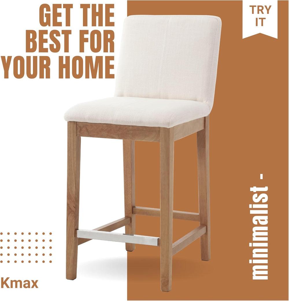 Kmax 30 Inch Bar Stools Set of 2 with Back Support, Linen, Cream | Farmhouse,...