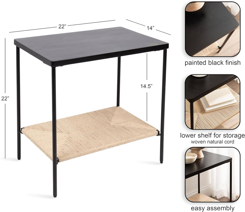 Kate and Laurel Mandell Modern Rectangle Mango Wood and Woven Cord Side Table...
